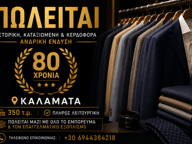 ΠΩΛΕΙΤΑΙ ΙΣΤΟΡΙΚΗ, ΚΑΤΑΞΙΩΜΕΝΗ & ΚΕΡΔΟΦΟΡΑ ΕΠΙΧΕΙΡΗΣΗ ΑΝΔΡΙΚΗΣ ΕΝΔΥΣΗΣ – ΚΑΛΑΜΑΤΑ